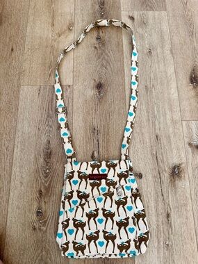 bungalow 360 Cream Crossbody with Brown Deer & Turquoise Hearts